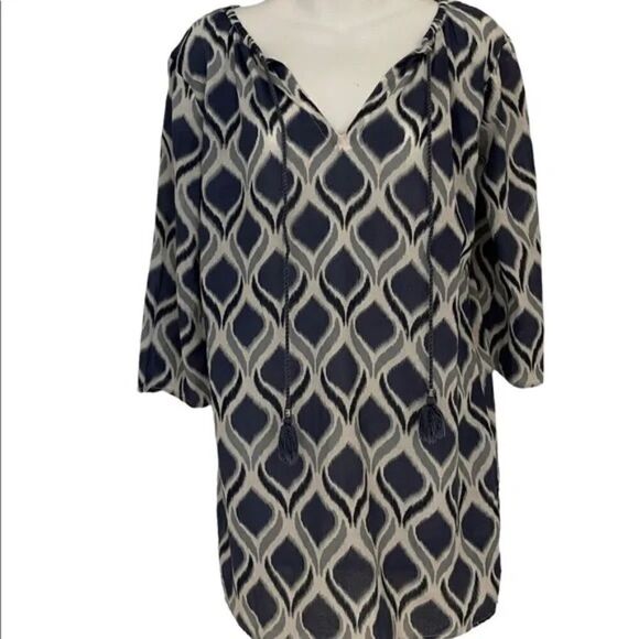 Tara Michelle Ikat Pattern Navy Tunic Top Size Small - Picture 3 of 5